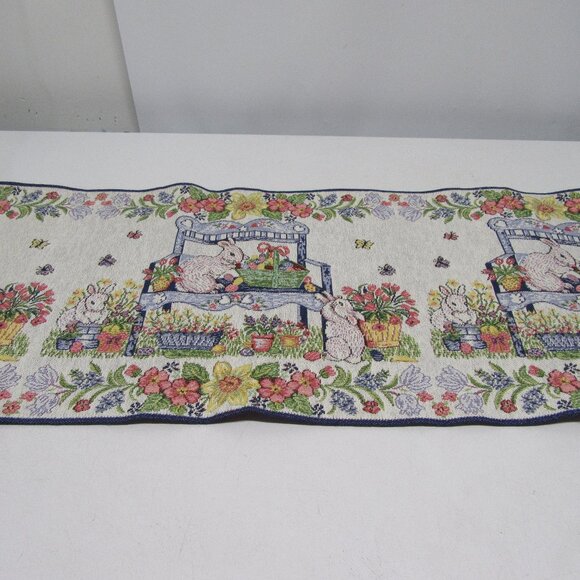 NEW! Blossoms & Blooms Tapestry-Style Easter Table Runner - Picture 2 of 7